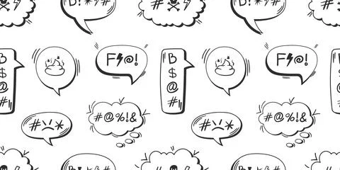 Comic Speech Bubble Pattern with Swear Symbols, Hand-Drawn Doodle Style, Id.. 스톡 일러스트