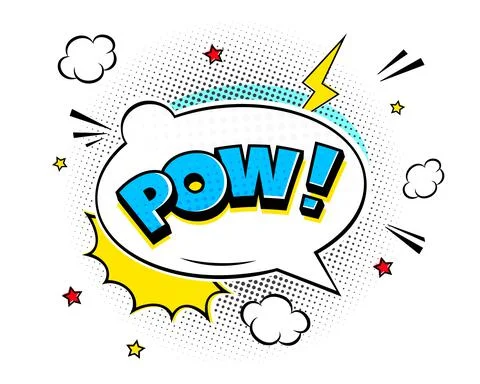 Comic speech bubble pow with halftone shadow text expression retro comic style Illustrazione stock