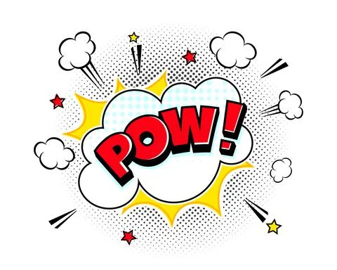 Comic speech bubble pow with halftone shadow text expression retro comic style Illustrazione stock