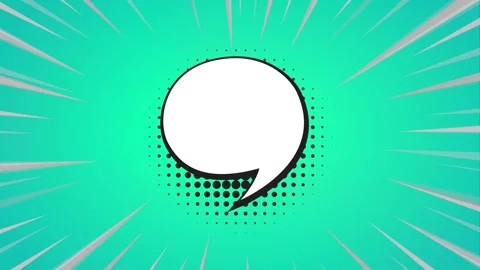 Comic speech bubble with radial speed lines on a teal background Stock Footage 346847597