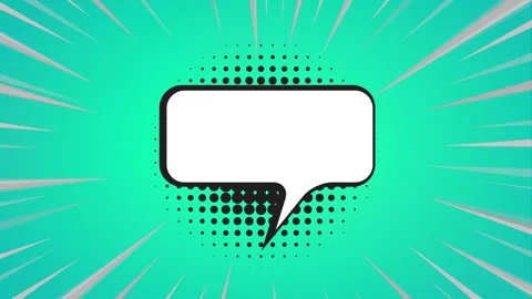 Comic speech bubble with radial speed lines on a teal halftone background Vídeo Stock 346847600