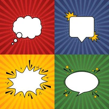 Comic speech bubble. Retro burst background in pop style. Set of retro backgr Stock Illustration