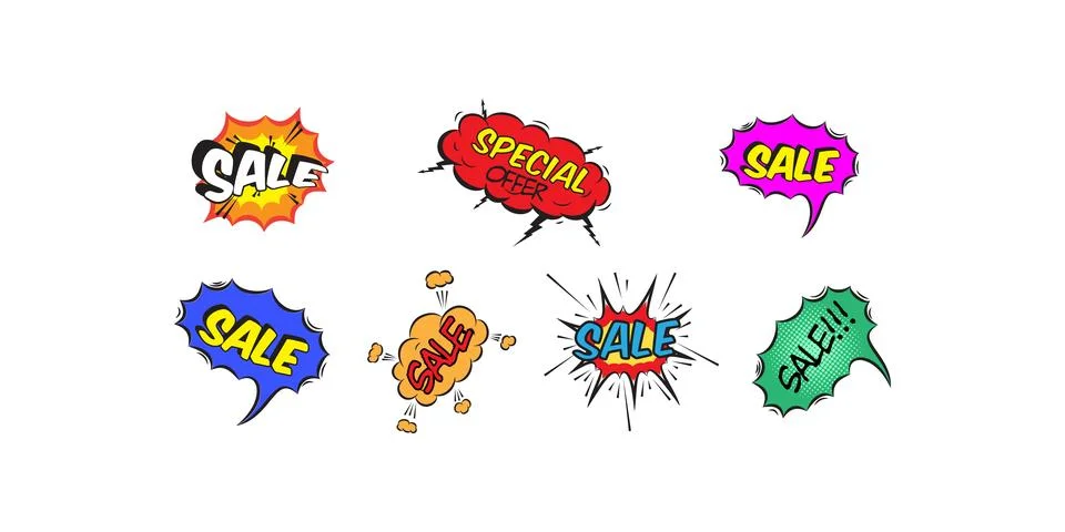 Comic speech bubble with SALE text in colorful pop art style, vector cartoon  Stock Illustration