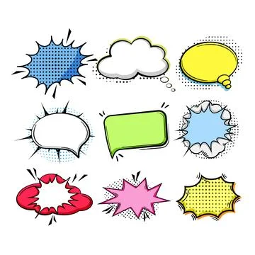 Comic speech bubble set cartoon vector illustration Ilustración de archivo