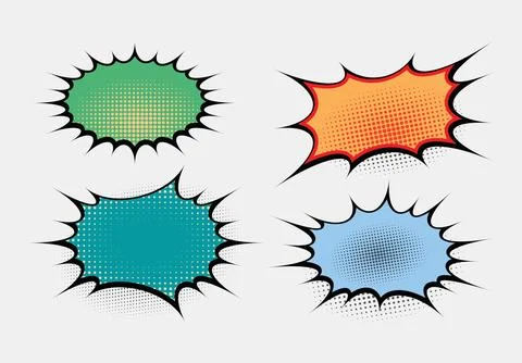 Comic speech bubble set vector illustration with pop art halftone dots and .. 库存插图