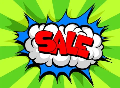 Comic speech bubble with text Sale, sound effect cloud of color phrase vector Stock Illustration