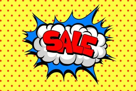 Comic speech bubble with text Sale, layout template with dots pattern on yellow Stock Illustration