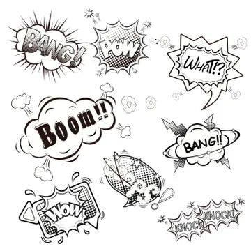 Comic speech bubbles black white Stock Illustration