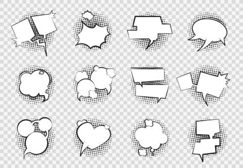 Comic Speech Bubbles. Cartoon chat balloon boom splash art empty white dialog Stock Illustration