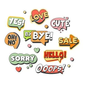Comic speech bubbles for different emotions and sound effects set for label Stock Illustration