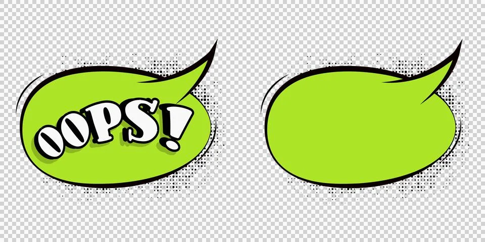 Comic speech bubbles in green with oops text and empty for dialogue  pop ar.. Stock Illustration