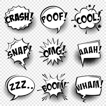 Comic speech bubbles with halftone shadow and text phrase. Vector hand drawn 스톡 일러스트