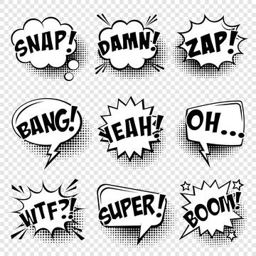 Comic speech bubbles with halftone shadow and text phrase. Vector hand drawn Stock Illustration