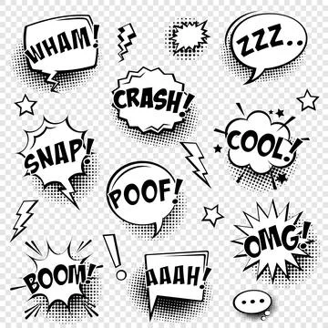 Comic speech bubbles with halftone shadow and text phrase. Vector hand drawn Stock Illustration