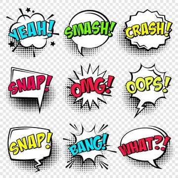 Comic speech bubbles with halftone shadow and text phrase. Vector hand drawn Stock Illustration