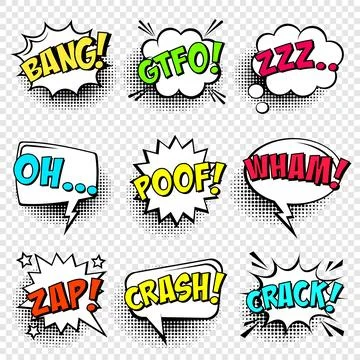 Comic speech bubbles with halftone shadow and text phrase. Vector hand drawn Stock Illustration