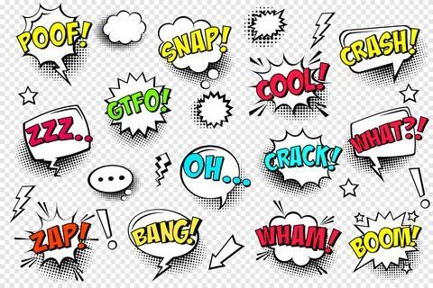 Comic speech bubbles with halftone shadow and text phrase. Vector hand drawn Stock Illustration