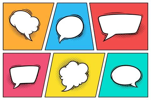 Comic speech bubbles with halftone shadows. Set of speech boxes isolated in Stock Illustration