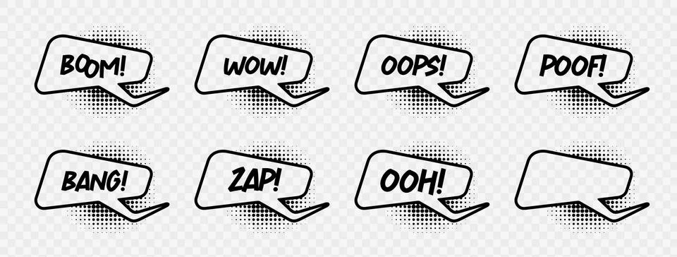 Comic speech bubbles with halftone shadows. Vector illustration in pop art style Stock Illustration