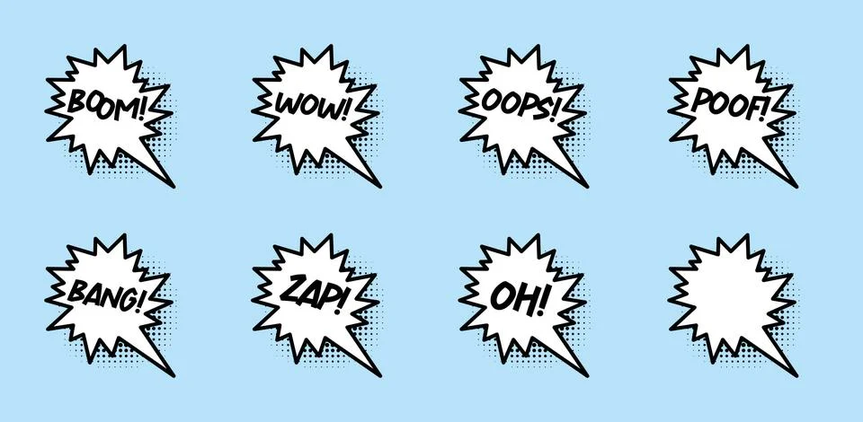 Comic speech bubbles with halftone shadows. Vector illustration in pop art style Stock Illustration