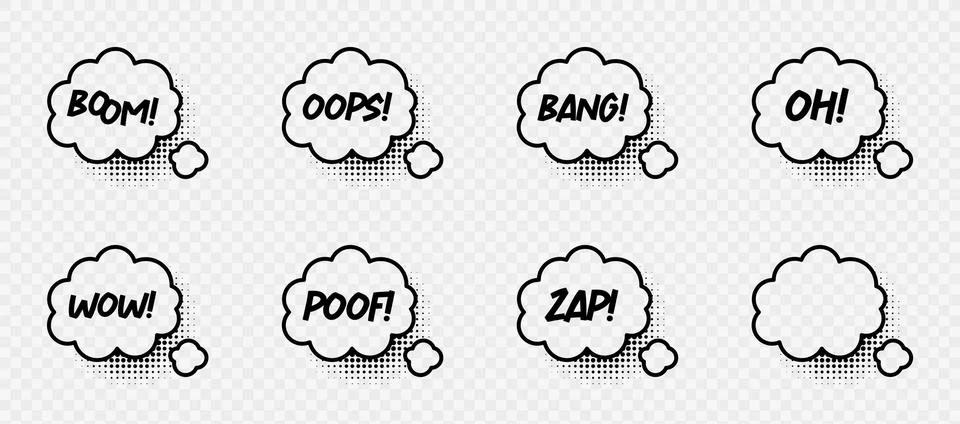 Comic speech bubbles with halftone shadows. Vector illustration in pop art style Stock Illustration