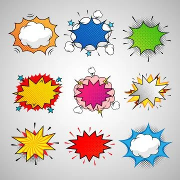 Comic speech bubbles, halftone textured Stock Illustration