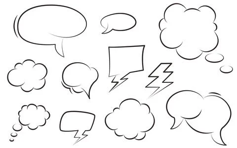 Comic speech bubbles, hand drawn doodle set 스톡 일러스트
