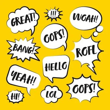 Comic speech bubbles with handwritten text. Outline, hand drawn retro cartoon イラスト素材