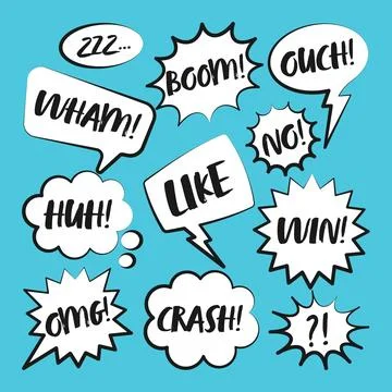Comic speech bubbles with handwritten text. Outline, hand drawn retro cartoon 스톡 일러스트