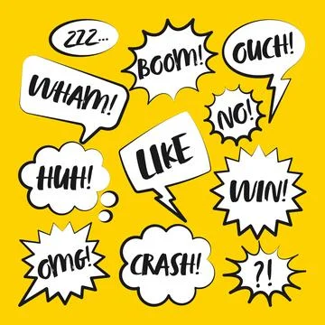 Comic speech bubbles with handwritten text. Outline, hand drawn retro cartoon Stockillustratie