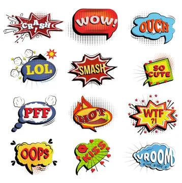 Comic speech bubbles. Onomatopoeic expressions Stock Illustration