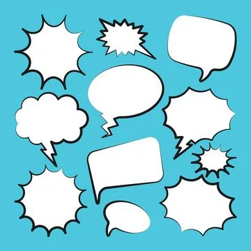 Comic speech bubbles. Outline, hand drawn retro cartoon stickers on blue イラスト素材