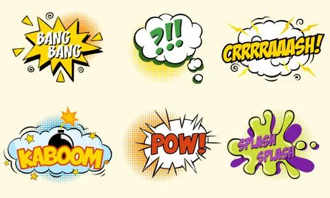 Comic speech bubbles in pop art style with bomb cartoon explosion splach powl Stock Illustration