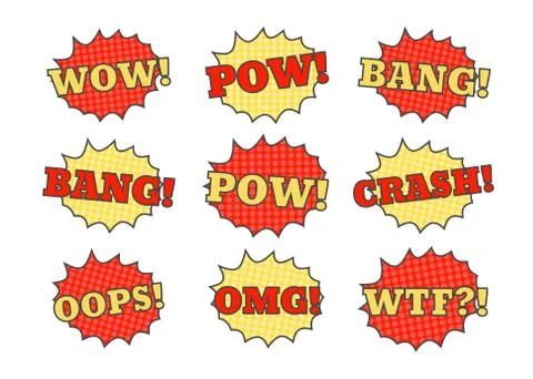 Comic speech bubbles. Pow bang crash vector cartoon bubbles Stock Illustration