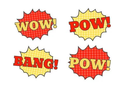 Comic speech bubbles. Pow bang crash cartoon bubbles Stock Illustration