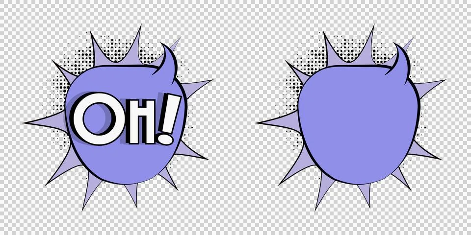 Comic speech bubbles with purple explosion effect and text  pop art style  .. Stock Illustration