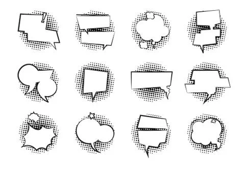Comic Speech Bubbles. Retro talk cloud monochrome dialog balloon cartoon speak Stock Illustration