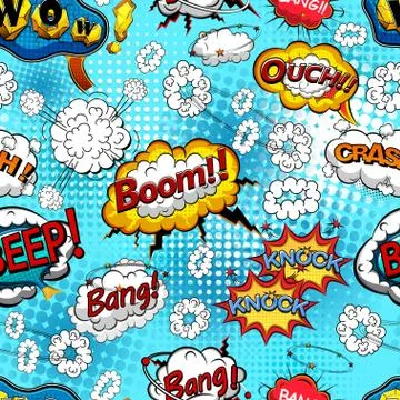 Comic speech bubbles seamless pattern with  explosions and sound effects Stock Illustration