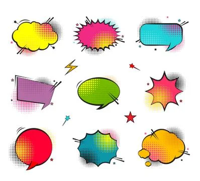 Comic speech bubbles set with different emotions or set of comic text, pop ar Stock Illustration
