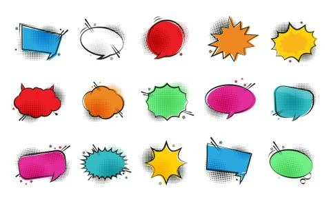 Comic speech bubbles set with different emotions or set of comic text, pop ar Illustrazione stock