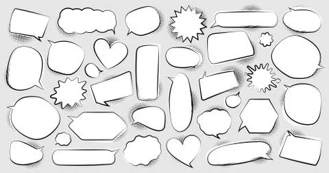 Comic speech bubbles set with different emotions or set of comic text, pop ar Illustrazione stock