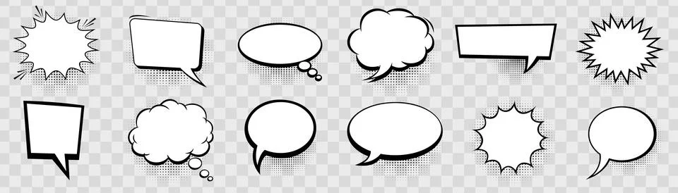 Comic speech bubbles set. Hand drawn cartoon dialog clouds collection. Retro  스톡 일러스트