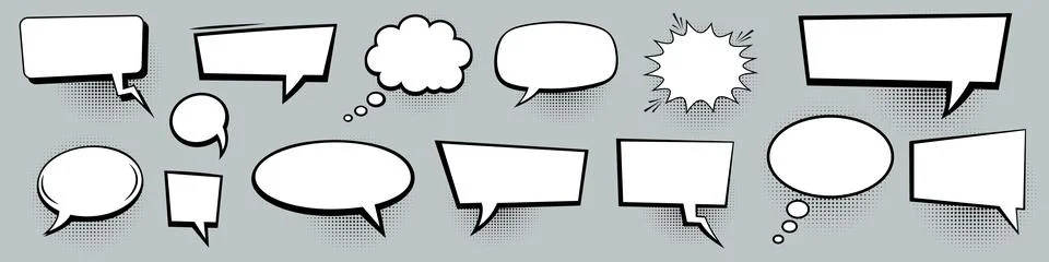 Comic speech bubbles set. Hand drawn cartoon dialog clouds collection. Retro  스톡 일러스트