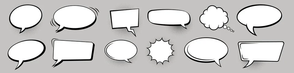 Comic speech bubbles set. Hand drawn cartoon dialog clouds collection. Retro  스톡 일러스트