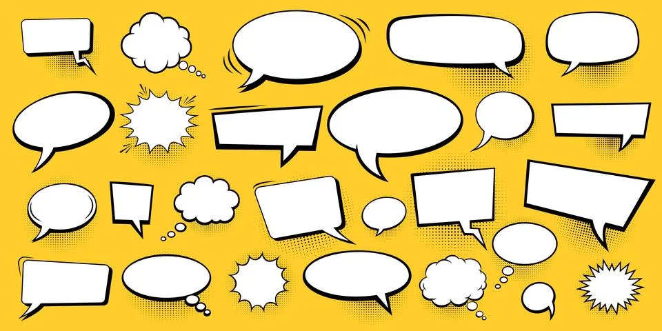 Comic speech bubbles set. Hand drawn cartoon dialog clouds collection. Retro  스톡 일러스트