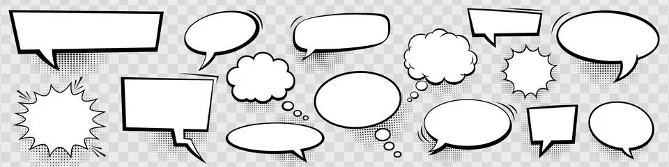 Comic speech bubbles set. Hand drawn cartoon dialog clouds collection. Retr.. 스톡 일러스트