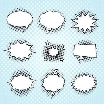 Comic speech bubbles set, vintage halftone print Stock Illustration
