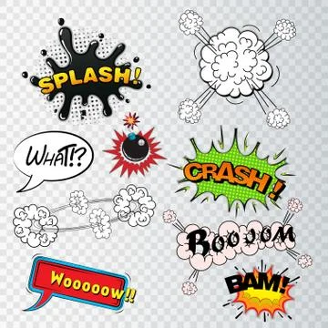Comic speech bubbles sound effects, cloud explosion Stock Illustration
