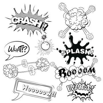 Comic speech bubbles sound effects, cloud explosion Stock Illustration