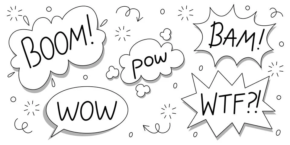 Comic speech bubbles with sound replicas Stock Illustration